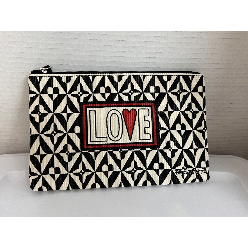 Brighton Cosmetic Bag Clutch Pouch LOVE Black White Zippered